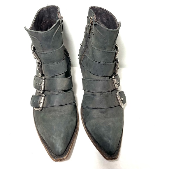 Liberty Black Amy Western Leather Rocker Stud Ankle Boots - Picture 4 of 14